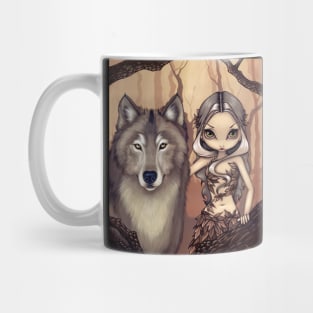 Cute Dryad Nature Spirit with Wolf Mug